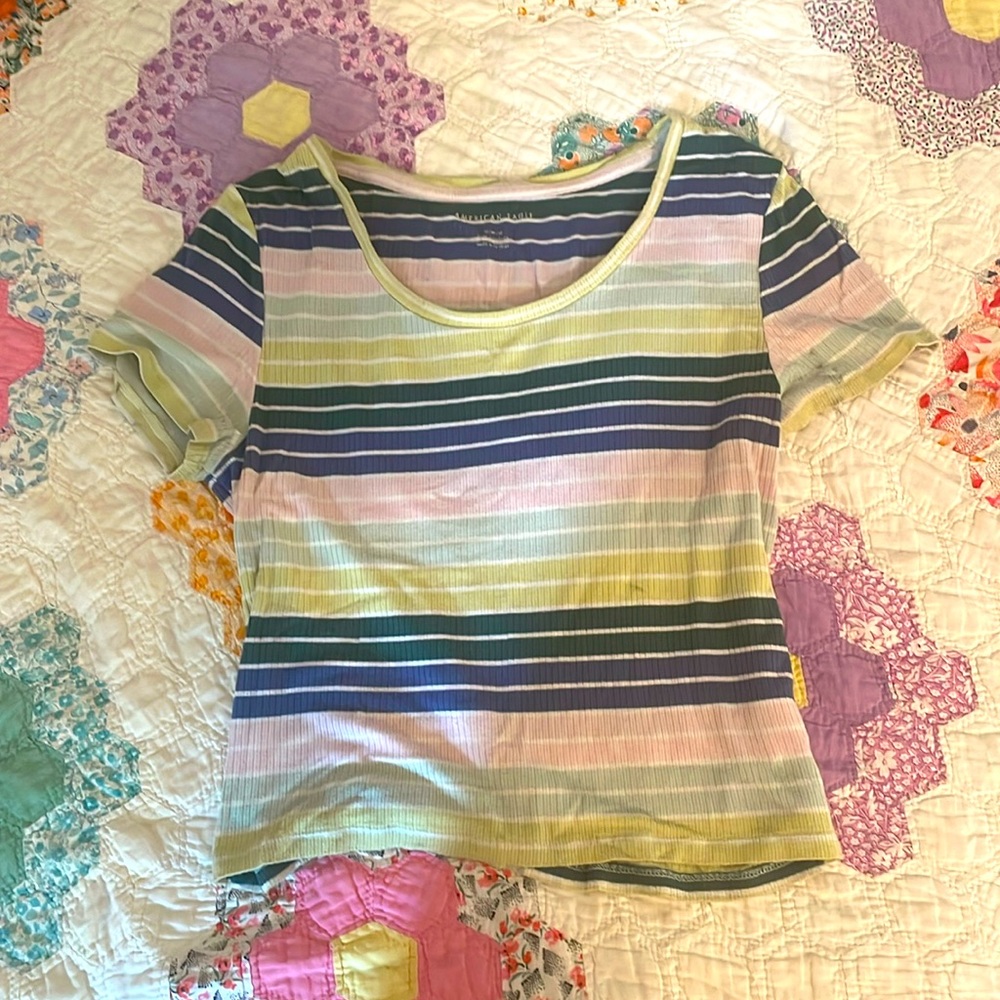 American Eagle Striped Baby Tee